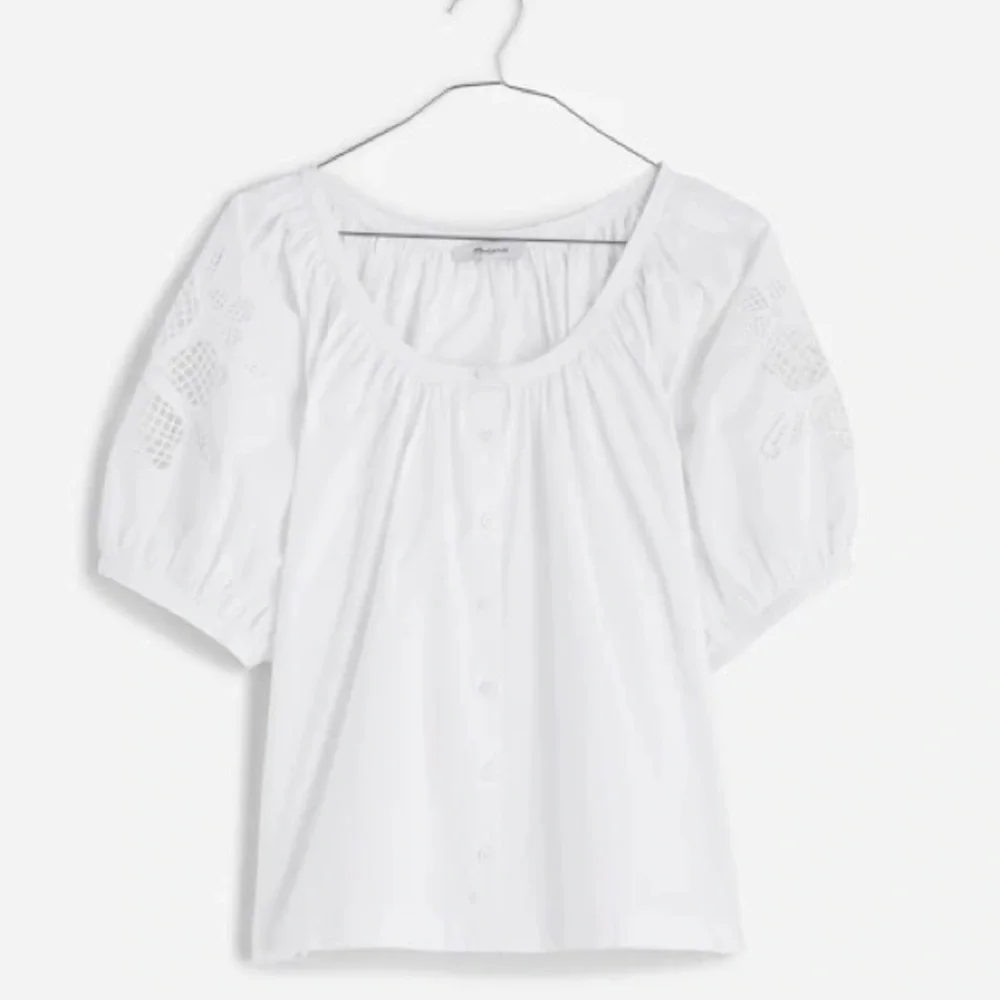 Madewell Embroidered Puff-Sleeve A-Line Top | White | Size L